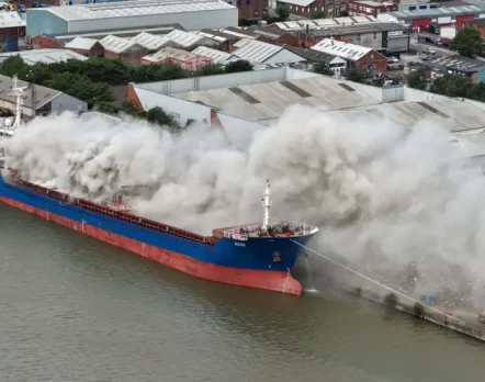 Interior damage from a fire caused by a converted e-bike lithium battery in a London home.